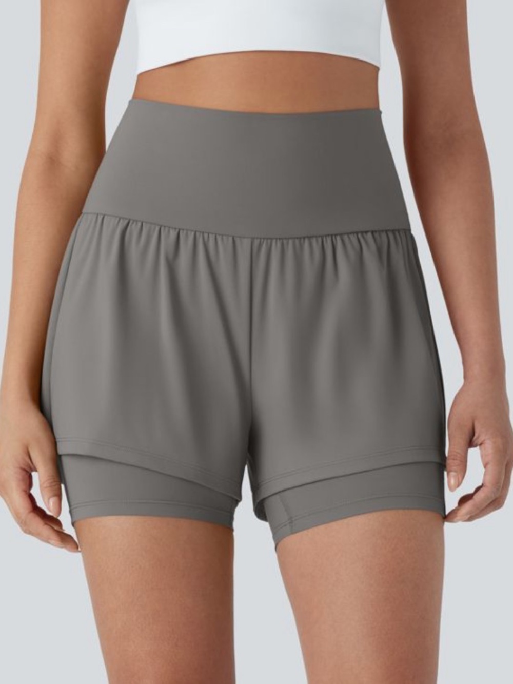 NWT HALARA Softly Zero Airy Grey High-Waist Layered Athletic Shorts, Medium